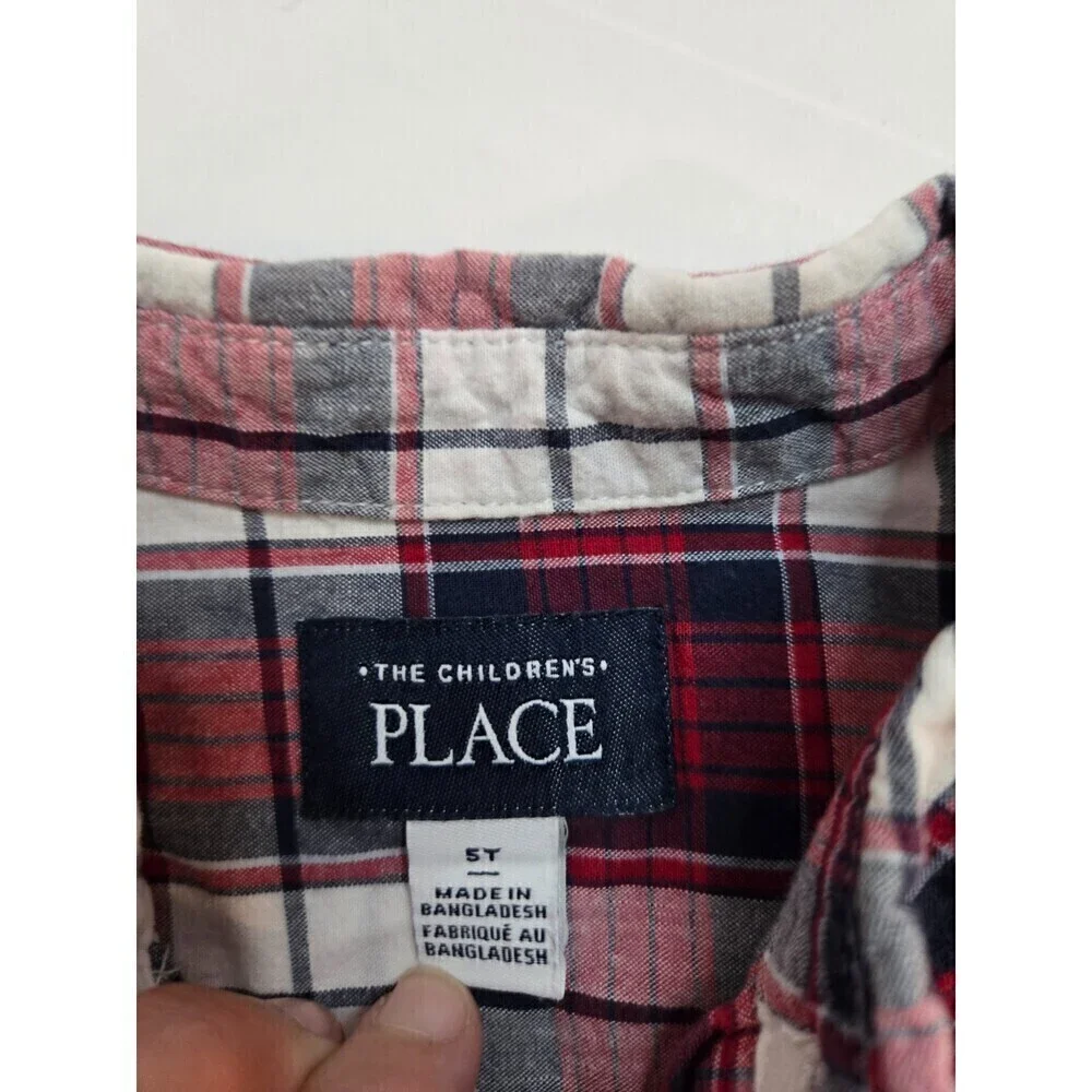 The Children's Place Boy's Red and White Plaid Long Sleeve Shirt Size 5T